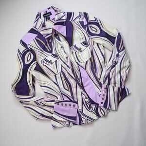 Vintage Bebe Purple Collard Snap Button Long Sleeve Blouse